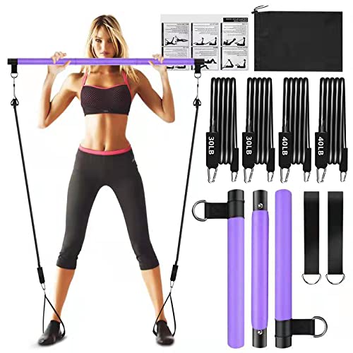 Pilates Bar kit,Pilates Bar Set with 4 Resistance Bands-2x30lbs,2x40lbs,Carrying Bag,Workout Resistance Bands with Foot Strap for Legs,Hip,Waist and Arm (violett)… von Qicool