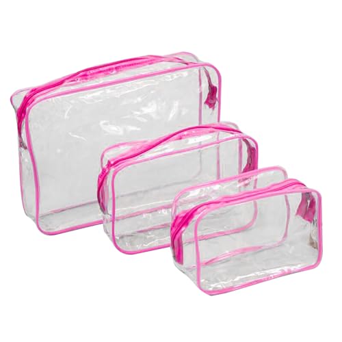 Qinlenyan Kompakte transparente Make-up-Koffer, transparente Aufbewahrungstaschen für Kosmetik, 3 Stück/Set, transparentes Kosmetiktaschen-Set, wasserdicht, tragbar, Make-up-Organizer, Rot von Qinlenyan