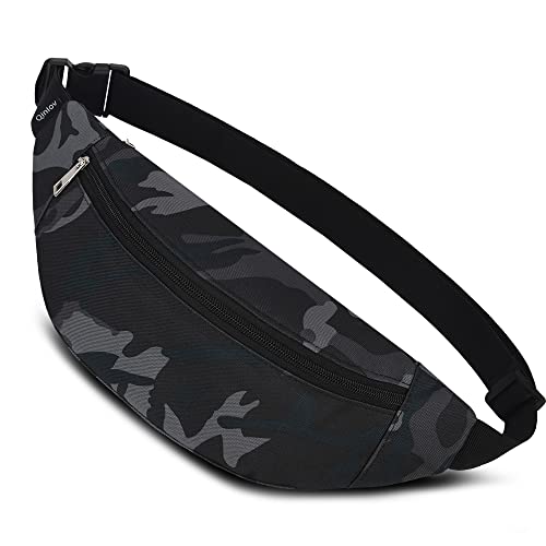 Bauchtasche für Damen und Herren Gürteltasche Hüfttasche Doggy Bag Outdoor Sport Groß Handytasche Umhängetasche Camping Fitness Fahrrad Geld Pouch Pack (CamoSchwarz) von Qinlov