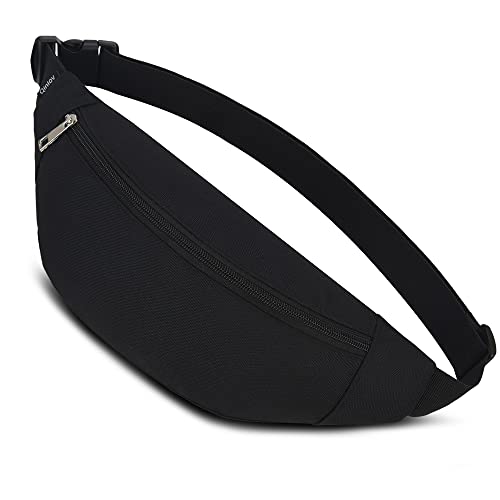 Bauchtasche für Damen und Herren Gürteltasche Hüfttasche Doggy Bag Outdoor Sport Groß Handytasche Umhängetasche Camping Fitness Fahrrad Geld Pouch Pack (Schwarz) von Qinlov