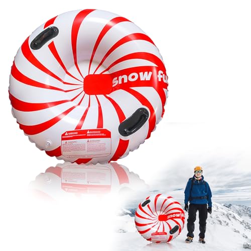 Aufblasbare Schlitten, 90cm Snow Tube mit Griff, Winter PVC Robuster Schneereifen, Verschleißfester Rodelreifen für Erwachsene und Kinder Familienfreunde Weihnachten Outdoor Aktivität (Rot) von Qivine