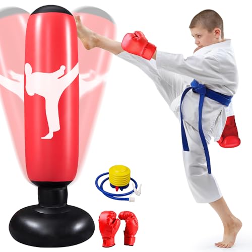 Qoosea Boxsack für Kinder, 160cm Stehender Boxsack, Aufblasbarer Trainingsboxsack mit integrierter Luftpumpe und Boxhandschuhe für Karate, Kickboxen, Jungen und Mädchen Qoosea Boxsack für Kinder, 160cm Stehender Boxsack, Aufblasbarer Trainingsboxsack mit integrierter Luftpumpe und Boxhandschuhe für Karate, Kickboxen, Jungen und Mädchen von Qoosea