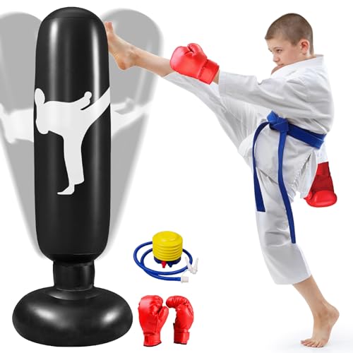 Qoosea Boxsack für Kinder, 160cm Stehender Boxsack, Aufblasbarer Trainingsboxsack mit integrierter Luftpumpe und Boxhandschuhe für Karate, Kickboxen, Jungen und Mädchen Qoosea Boxsack für Kinder, 160cm Stehender Boxsack, Aufblasbarer Trainingsboxsack mit integrierter Luftpumpe und Boxhandschuhe für Karate, Kickboxen, Jungen und Mädchen von Qoosea