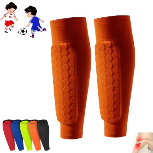 Qosigote Shindefender Shin Guards Kids, Shin Defender Shin Pads, Breathable Shin Pads with Honeycomb Pads, Shin Defender Washable for Kids, Boys, Teenagers, Adults (Orange,XL) von Qosigote