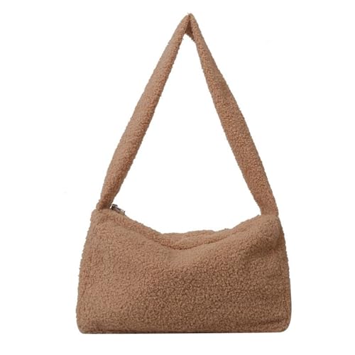 Damen Plüsch Unterarmtasche Crossbody Handtasche Stilvolle Tote Schultertaschen, khaki von Qsvbeeqj