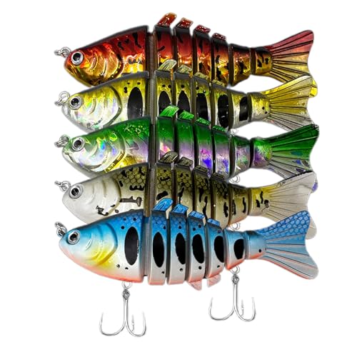 Qsvbeeqj 5 Stücke Multi Jointed Swimbaits Langsam Sinkende Schwimmköder Angelhaken Süßwasser Salzwasser Bass Drillinge Angelköder von Qsvbeeqj