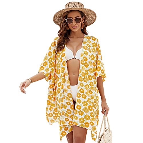 Qsvbeeqj Damen Bademode Ups Vorne Offener Strand Badeanzug Kimono Cardigan Up Bedruckt Lang Fließend Strandmode von Qsvbeeqj