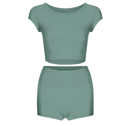 Qsvbeeqj Damen-Outfit, bauchfreies Top, hohe Taille, Scrunch Butt Lift-Shorts, solider Trainingsanzug von Qsvbeeqj