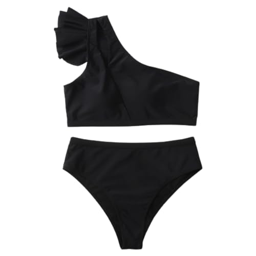 Qsvbeeqj Damen Rüschen Set Badeanzug Push Up Schulterfrei Rückenfrei Bademode Badeanzüge Strandmode von Qsvbeeqj