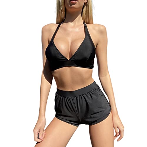 Qsvbeeqj Dreiteiliger Neckholder Badeanzug Für Damen Sportliches Push Up Set Badebekleidung Mit Boyshorts Sportlicher Badeanzug Mit Tiefem V Ausschnitt von Qsvbeeqj