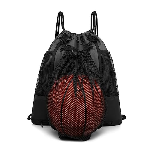 Qsvbeeqj Faltbare Fußball Umhängetasche Mit Kordelzug Sporttasche Sackpack Tragbare Seitliche Netztasche Sport Reißverschlusstasche Basketball Rucksack von Qsvbeeqj