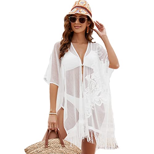 Qsvbeeqj Frauen Strand Badeanzug Up Shirt Beachwear Badeanzug Strand Kimono Strickjacke Quaste Halbarm Lose Capes von Qsvbeeqj