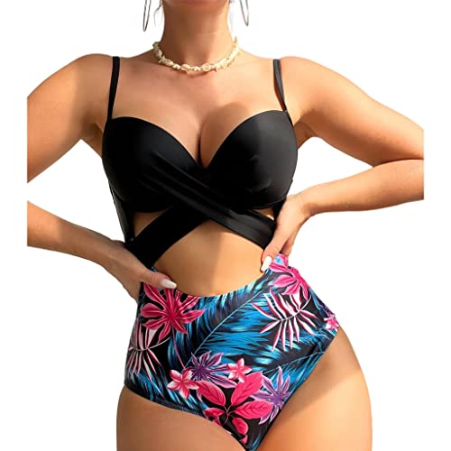 Qsvbeeqj Frauen V Ausschnitt Bikinis Druck Badeanzug Breite Träger Bequeme Bikinis Set Aushöhlen Kleine Brust Beachwear von Qsvbeeqj