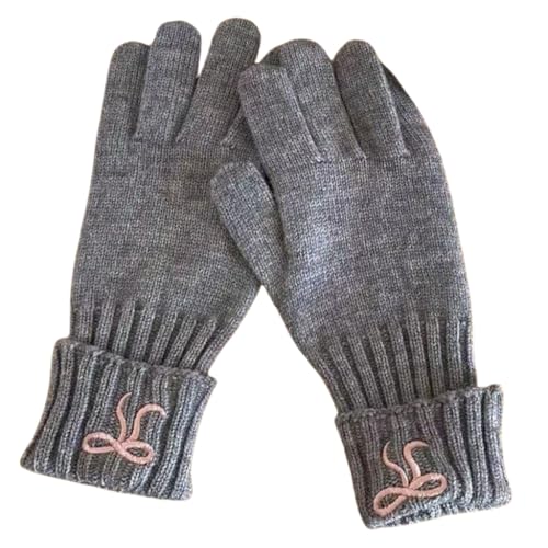 Qsvbeeqj Trendige warme Thermo-Handschuhe, gestrickt, stilvolle Bowknot-Handschuhe für kaltes Wetter, Winter, Radfahren, Skifahren, Klettern von Qsvbeeqj