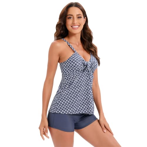 Qsvbeeqj Zweiteiliger Tankini-Badeanzug mit Blumenmuster für Damen und Mädchen, Bauchkontrolle, Tankini-Top mit Shorts, Strandmode von Qsvbeeqj