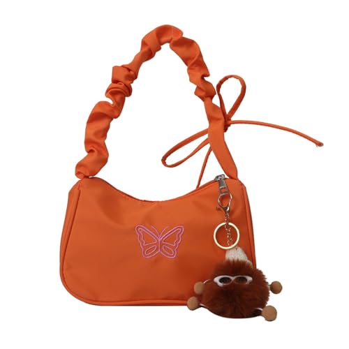 Trendige Damen Umhängetasche Modische Nylon Achseltaschen Plissee Handtasche mit Einzigartigem Stickerei Schmetterling Muster, Orange von Qsvbeeqj