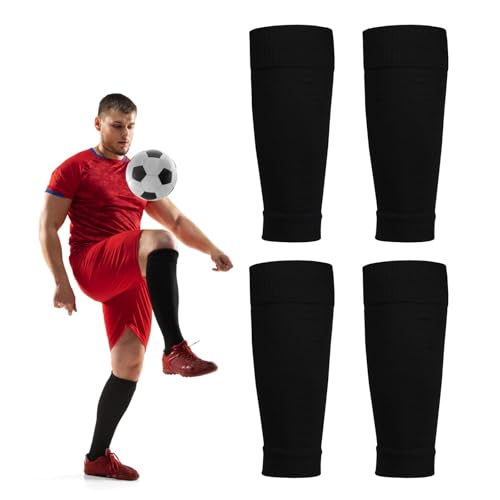 2 Paar Fußballsocken-Ärmel, Schienbeinschoner Ärmel Team-Beinsockenärmel, Schwarz Durable Cut Fußballsocken, fußlose Fußballsocken für Fußballspiele Anfänger von QttvbTna