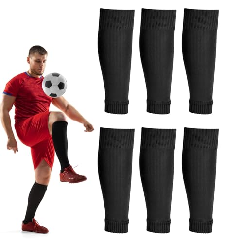 3 Paar schwarze Fußballsocken-Ärmel, Fußball-Schienbeinschoner-Ärmel, schwarze elastische Sockenmanschette, Fußball, langlebiger Schnitt, Fußballsocken für Fußballlaufen oder Training Anfänger von QttvbTna