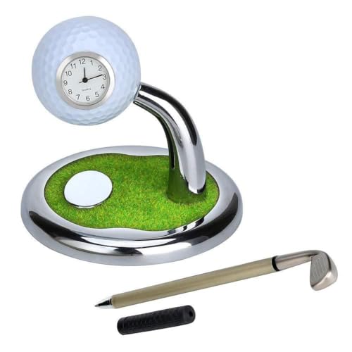 Qtynudy Golfuhr-Stifthalter mit Uhr, Mini-Desktop-Golfballstiftständer, Home-Office-Desktop-Golfstiftständer, Uhr, Ornament, Langlebig, Einfach zu Bedienen von Qtynudy