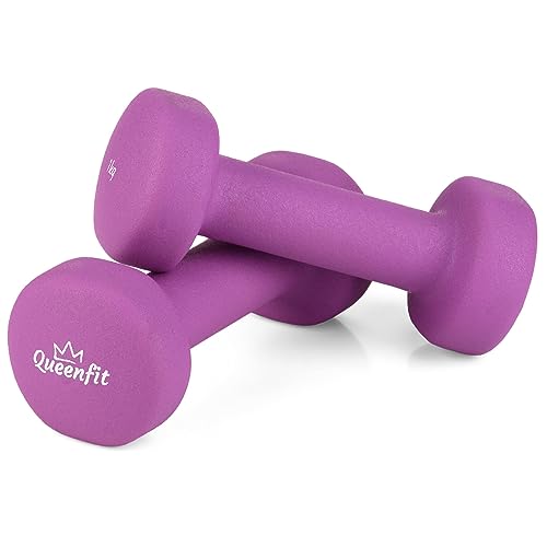 Queenfit Neopren Kurzhanteln, Frauen Hanteln 2er Set von 0,5 bis 2 kg, Gymnastikhanteln für Damen Gymnastik, Yoga, Pilates, Fitness Kraftraining Workout für Zuhause (2 x 1 kg, Lila) von Queenfit