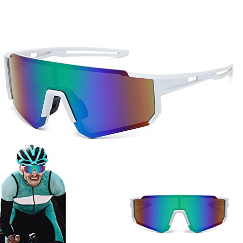 Queerelele Sportbrille Fahrradbrille Winddicht UV 400 Polarisierte Rennrad Brille für Outdooraktivitäten wie Radfahren Laufen Klettern Autofahren Angeln Golf (White Green) von Queerelele