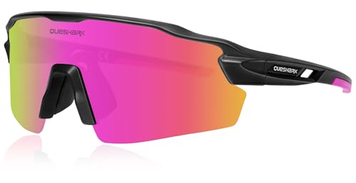 Queshark Polarisierte Fahrradbrille, Laufbrille mit 1 Linse oder 4 austauschbaren Linsen TR90-Rahmen für Männer und Frauen, Sport-Sonnenbrille zum Radfahren, Laufen, Autofahren, Baseball von Queshark