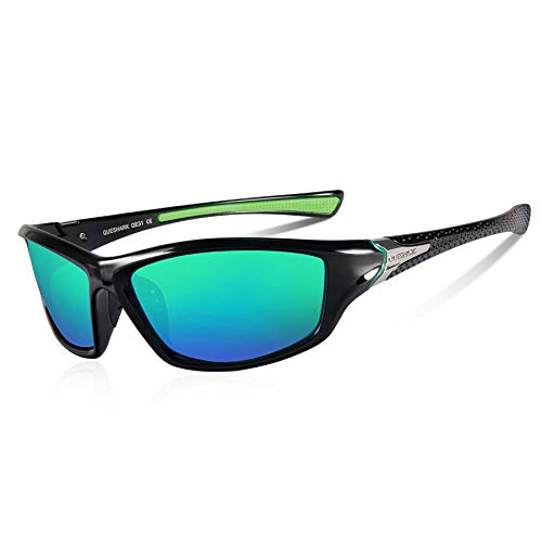 Queshark Polarisierte Sonnenbrille Ultraleichter TR90 Rahmen Sport Sonnenbrille für Skifahren Golf Laufen Radfahren (Schwarz Grün) von Queshark