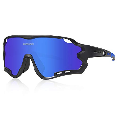 Queshark Sport Sonnenbrille Fahrradbrille Sportbrille mit UV400 4 Wechselgläser Linse für Outdooraktivitäten wie Radfahren Laufen Klettern Autofahren Laufen Angeln Golf Unisex von Queshark