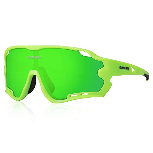 Queshark Sport Sonnenbrille Fahrradbrille Sportbrille mit UV400 4 Wechselgläser Linse für Outdooraktivitäten wie Radfahren Laufen Klettern Autofahren Laufen Angeln Golf Unisex von Queshark