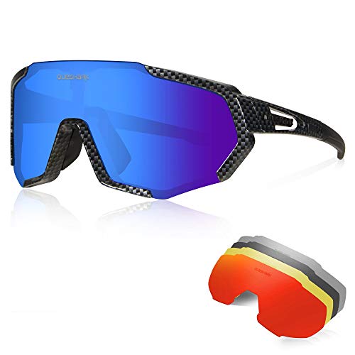 Queshark Sportbrillen Fahrrad Brillen Damen Herren Polarisierte UV400 Schutz mit 5 Wechselgläser Radbrillen für Outdoor-Sport Radfahren Motorradfahren Laufen Angeln Golf von Queshark