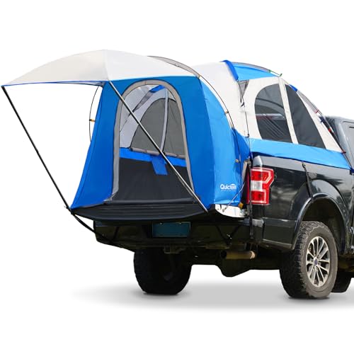 Quictent Pickup-Truck-Zelt für kurzes Bett in voller Größe (140 - 150 cm), wasserdichtes PU2000 mm 2-Personen-Schlafkapazität, LKW-Bettzelt mit abnehmbarer Markise, Regenschutz und Aufbewahrungstasche von Quictent