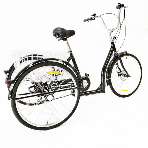 Quiltern 26" Dreirad 6 Gänge 3 Rad Fahrrad für Erwachsene mit Licht Senioren Einkaufen Trike + Korb (Schwarz) von Quiltern