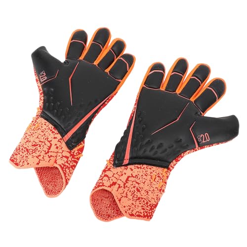 Qukaim Atmungsaktive Fußballhandschuhe, 2 Stück, Nylon-Polyurethan-Faser-Latex, atmungsaktive Torwarthandschuhe mit starkem Griff für Training und Wettkampf, Orange, Größe 9 von Qukaim