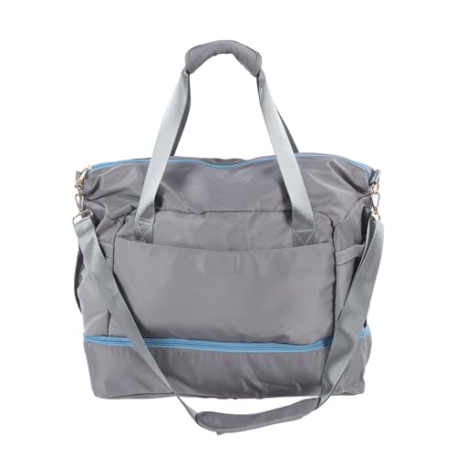 Qukaim Damen Sporttasche Weekender Bag für Damen, Große Schultertasche Handtasche mit USB-Ladeanschluss, Polyester Turnbeutel für Sport, Yoga, Reisen, Grau von Qukaim