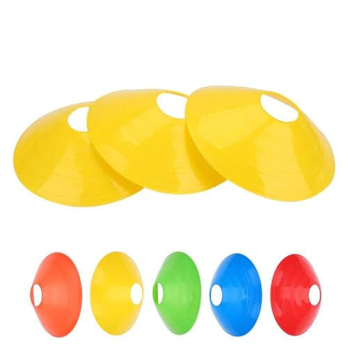 Qukaim Fußballkegel, 50 Stück, 19,1 cm Durchmesser, 5,1 cm hoch, flexibles Polyethylen, verschiedene Farben, runde Basis-Scheiben-Kegel für Training und Punktmarkierung von Qukaim