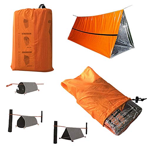 Qukaim Schlafsack Orange Wiederverwendbar Notfallschlafsack Thermo Wasserdicht für Survival Camping Reise Zelt von Qukaim