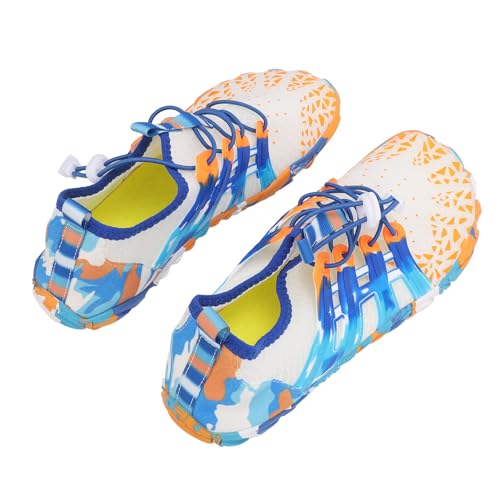 Qukaim Watschuhe Wasserschuhe für Herren und Damen, Gummi PVC Schnell Trocknend, rutschfest, atmungsaktiv, Barfußschuhe für Strand, Fluss, Schwimmbad, Wandern, Surfen, Größe 41, Weiß und Blau von Qukaim