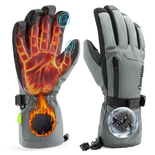 Qunature Ski Handschuhe Damen/Herren Skihandschuhe Thermo Winterhandschuhe Touchscreen wasserdichte Winddichte Schneehandschuhe XS-XL für Winter-Sports Skifahren, Snowboarden, Wandern Grau XS von Qunature