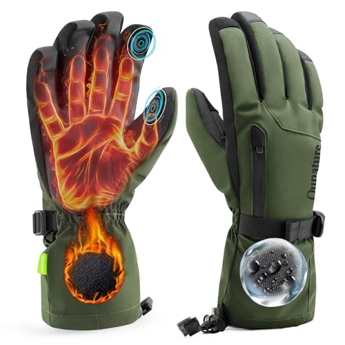 Qunature Ski Handschuhe Damen/Herren Skihandschuhe Thermo Winterhandschuhe Touchscreen Wasserdichte Winddichte Schneehandschuhe XS-XL für Winter-Sports Skifahren, Snowboarden, Wandern Grün XL von Qunature