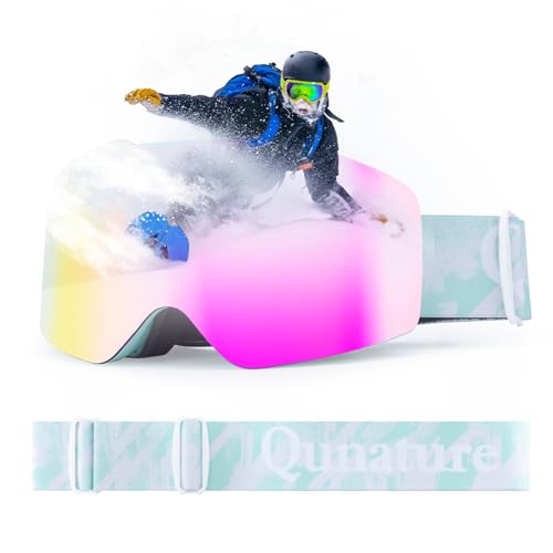Qunature Skibrille Schneebrille UV-schutz Damen/Herren Goggles Anti-fog Atmungsaktive Helmkompatible Snowboardbrille für Brillenträger, Skifahren, Snowboarden Rosa-Grün Qunature Skibrille Schneebrille UV-schutz Damen/Herren Goggles Anti-fog Atmungsaktive Helmkompatible Snowboardbrille für Brillenträger, Skifahren, Snowboarden Rosa-Grün von Qunature
