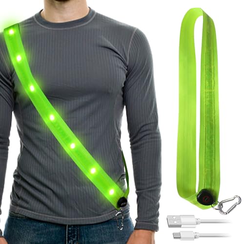 Lauflicht Joggen mit Reflektoren Gürtel, Reflektor Gürtel Led, LED Lauflampe USB Aufladbar Verstellbar Nacht Sicherheitslicht Laufgürtel für Joggen Laufen Fahrradfahren Hundewandern Outdoor Sports von Qunkun