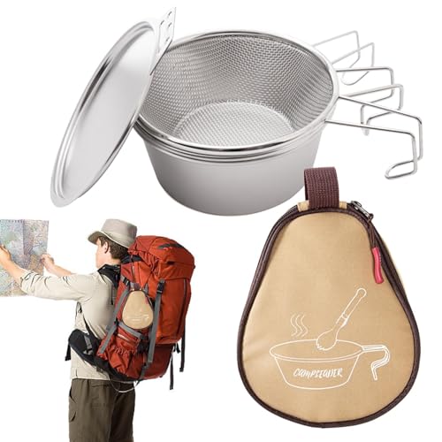 Qurygin Camping-Kochset | Rührschüssel-Set aus Edelstahl mit Tasche, Rührschüsseln, tragbares Camping-Kochgeschirr für Rucksackreisen, Picknick, Wandern, Reisen von Qurygin