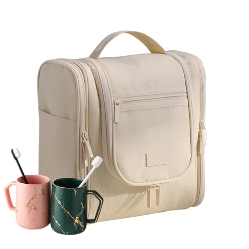 Qurygin Kulturbeutel für Toilettenartikel – große Kapazität, Reise-Kulturbeutel, groß, wasserdicht, Reise-Kulturbeutel für Damen und Herren, Make-up-Organizer-Tasche mit Fächern, beige, Refer to von Qurygin