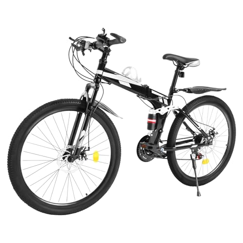 Qussse 26 Zoll Mountainbike, 21-Gang MTB Fahrrad Faltbare Mountainbike MTB Fahrräder mit Doppelscheibenbremse 26 Zoll Fahrräder für Erwachsene, Schwarz+Silber von Qussse