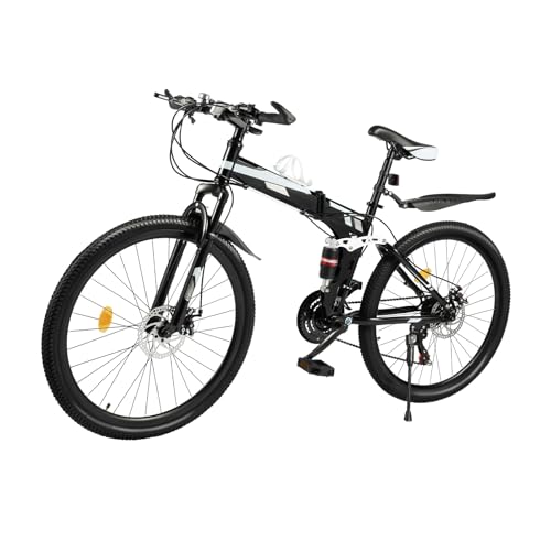 Qussse 26 Zoll Mountainbike 21-Gang MTB Fahrräder Klappfahrrad Faltbares Fahrrad mit Doppelscheibenbremse Faltrad für Jugendliche Erwachsene von Qussse