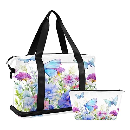 Quteprint Sport-Turnbeutel für Männer und Frauen, Blumenmuster, Schmetterling, Kunst, Reisetasche, Reisetasche mit faltbarem Schuhfach, für Jungen und Mädchen, Yoga, Wochenende, Übernachtungstasche, von Quteprint