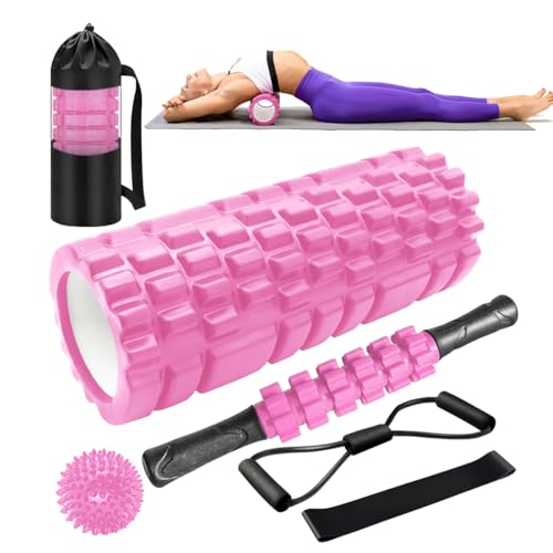 Faszienrolle, Qveetry 6 in 1 Foam Roller Faszienrolle Set mit Massageroller Stab, Widerstandsbänder Krafttraining, Massageball, Fitnessbänder, 33cm Schaumstoffrolle für Yoga Pilates, mit Poster (Rose) Faszienrolle, Qveetry 6 in 1 Foam Roller Faszienrolle Set mit Massageroller Stab, Widerstandsbänder Krafttraining, Massageball, Fitnessbänder, 33cm Schaumstoffrolle für Yoga Pilates, mit Poster (Rose) von Qveetry