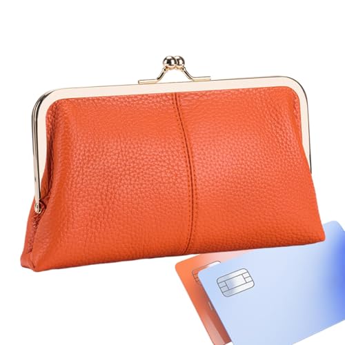 Large Capacity Coin Purses, Credit Card Coin Holders, Cash Coin Purse, Women's Coin Purses, Clasp Wallet for Women, PU Leather Change Purse 8.07x1.57x4.72 Inches for Womens, Orange1, riferimento von Qzdtue