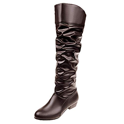 Qzeanxy Damen Boots Schneestiefel Retro Hohe Stiefel Langschaft Stiefel Dicke Warme Lässige Halbhoch Damenstiefel Stiefel Westernstiefel Halbschaft Warm Gefüttert Kniehohe von Qzeanxy