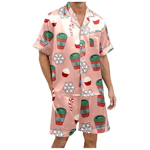 Qzeanxy Herren Schlafanzug Kurz Pyjama-Set Mit Farbblockdruck Schlafanzug Zweiteiliges Set Weihnachten Rundhalsausschnitt Pyjama-Sets Für Kurze Pyjama-Sets Kurzer Pyjama Fürkurze Pyjama-Shorts von Qzeanxy